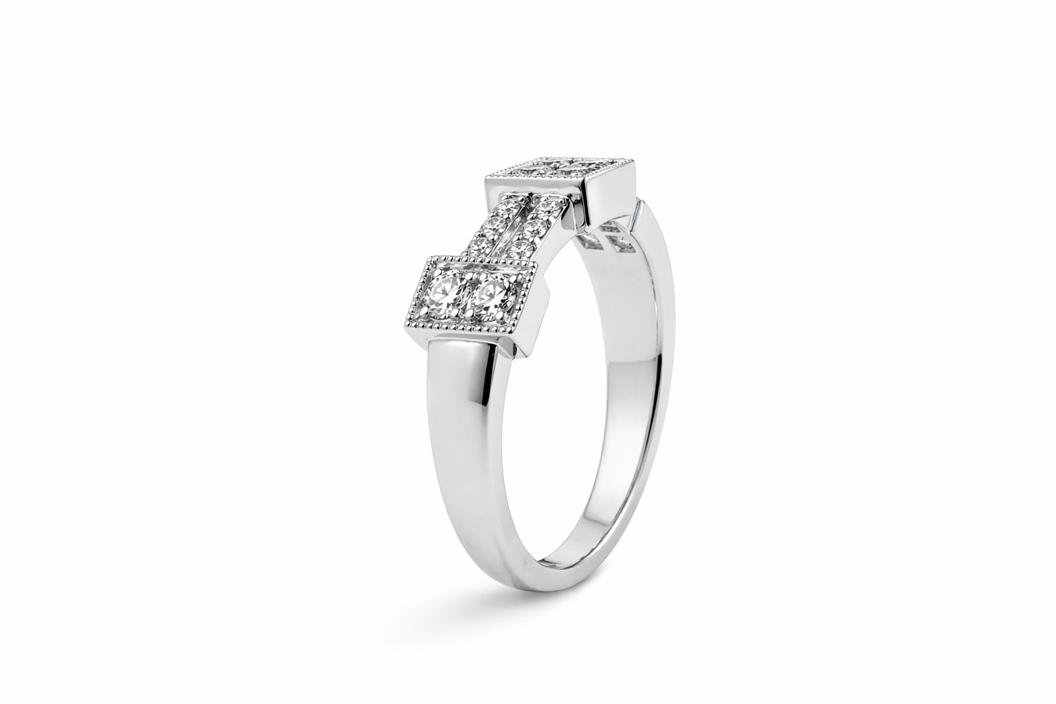 Triple Square Diamond Link Ring