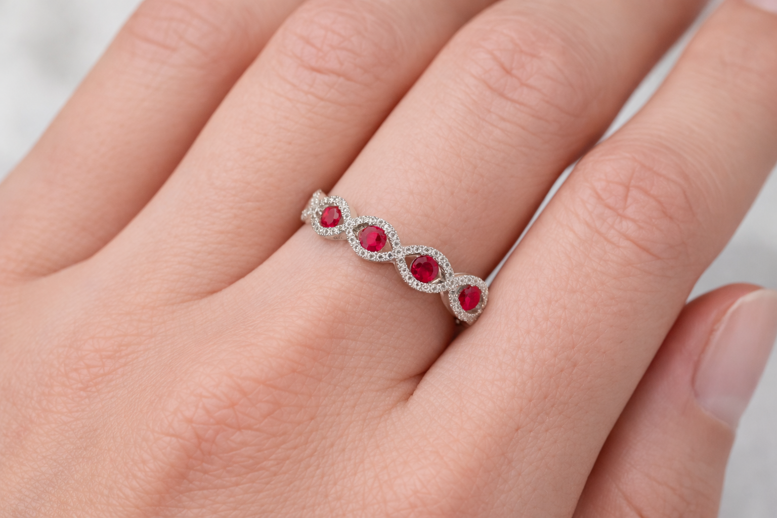 18K White Gold Ruby & Diamond Infinity Band