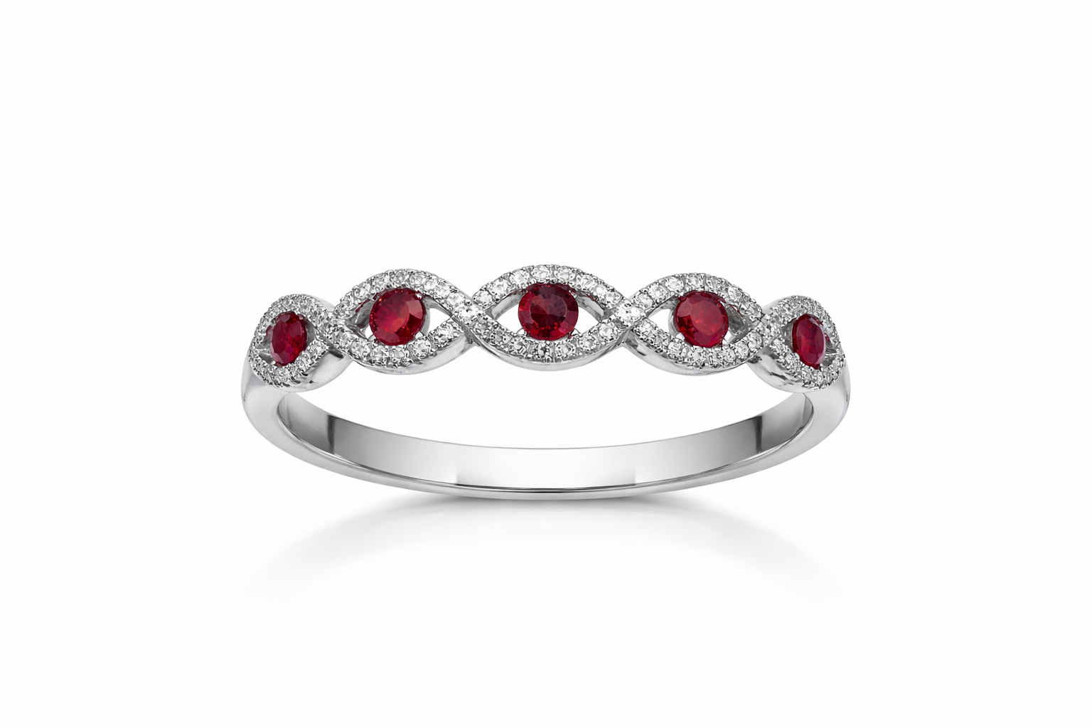 18K White Gold Ruby & Diamond Infinity Band