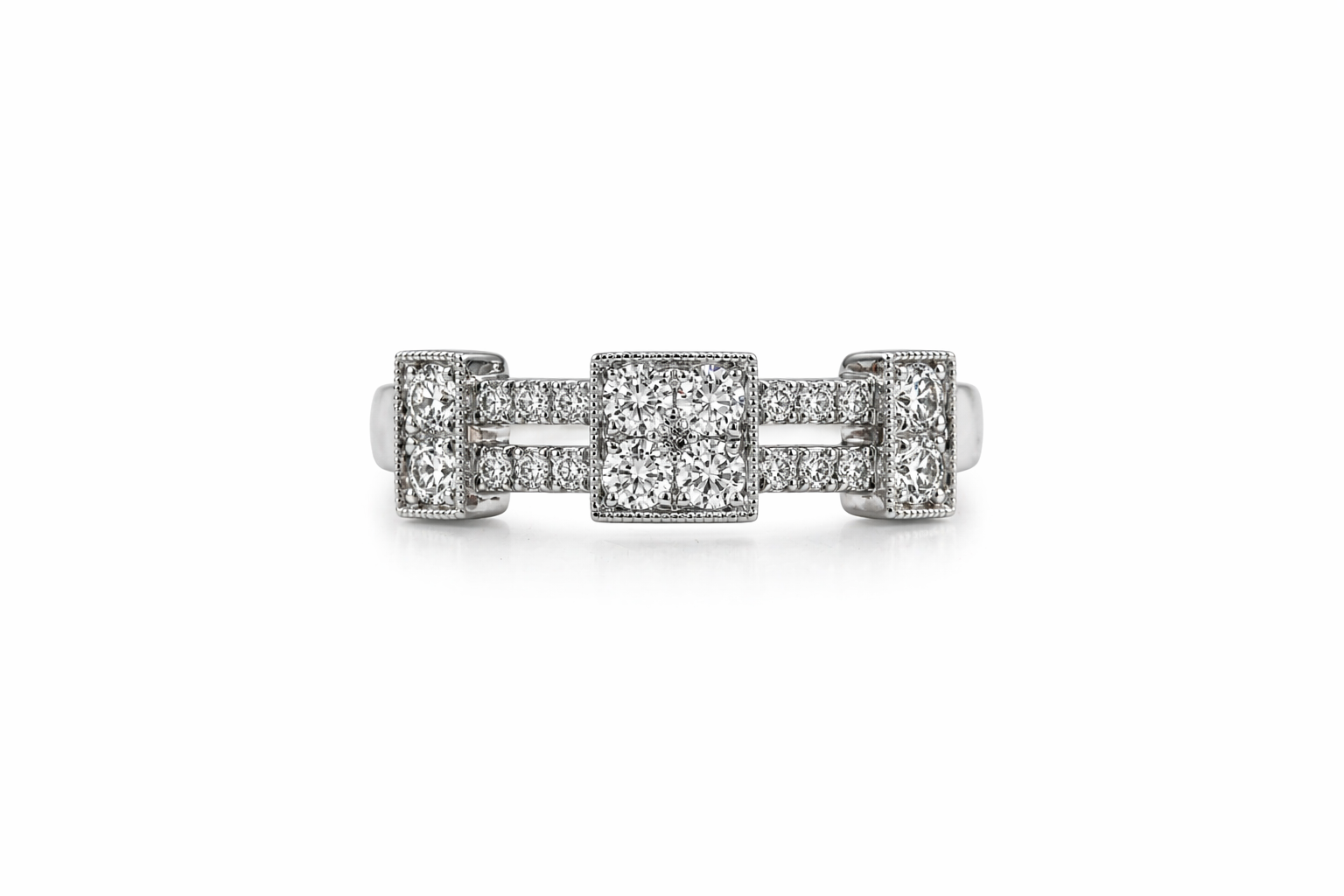 Triple Square Diamond Link Ring