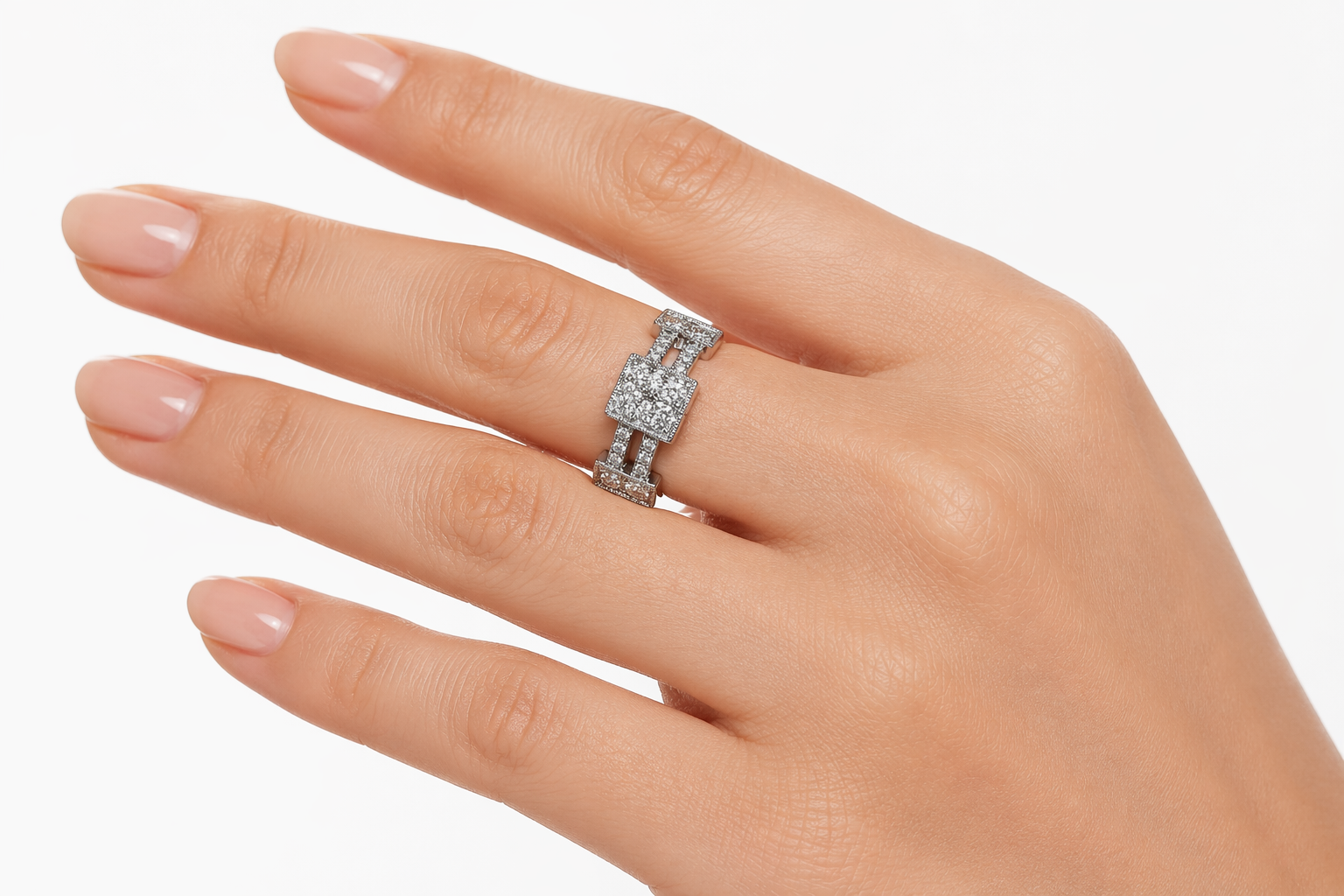 Triple Square Diamond Link Ring