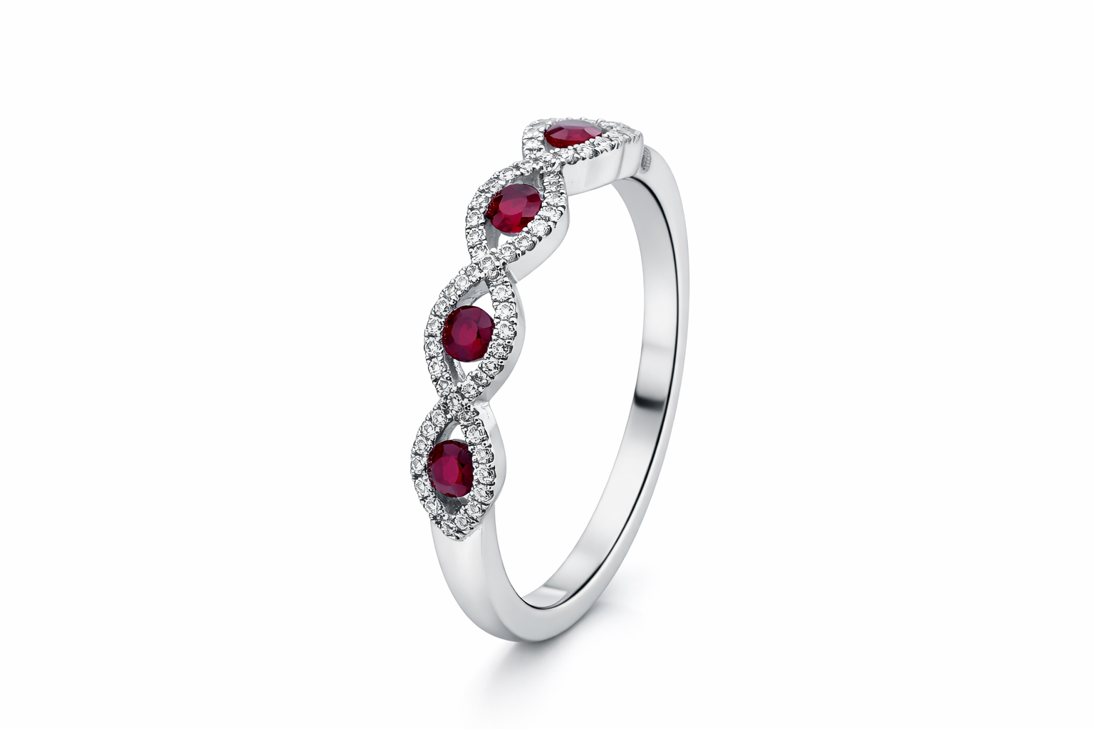18K White Gold Ruby & Diamond Infinity Band