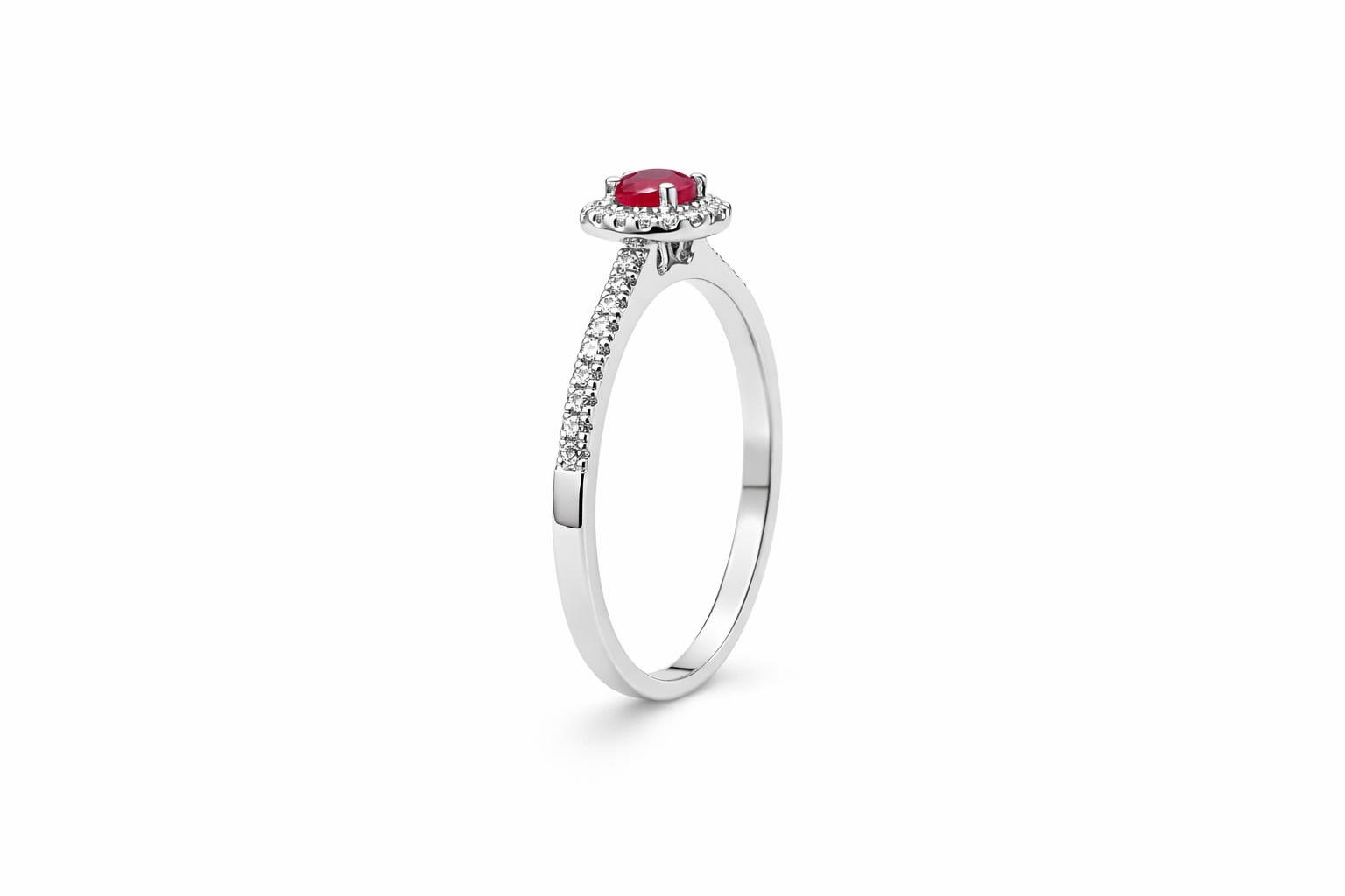 18K White Gold Ruby & Diamond Halo Engagement Ring
