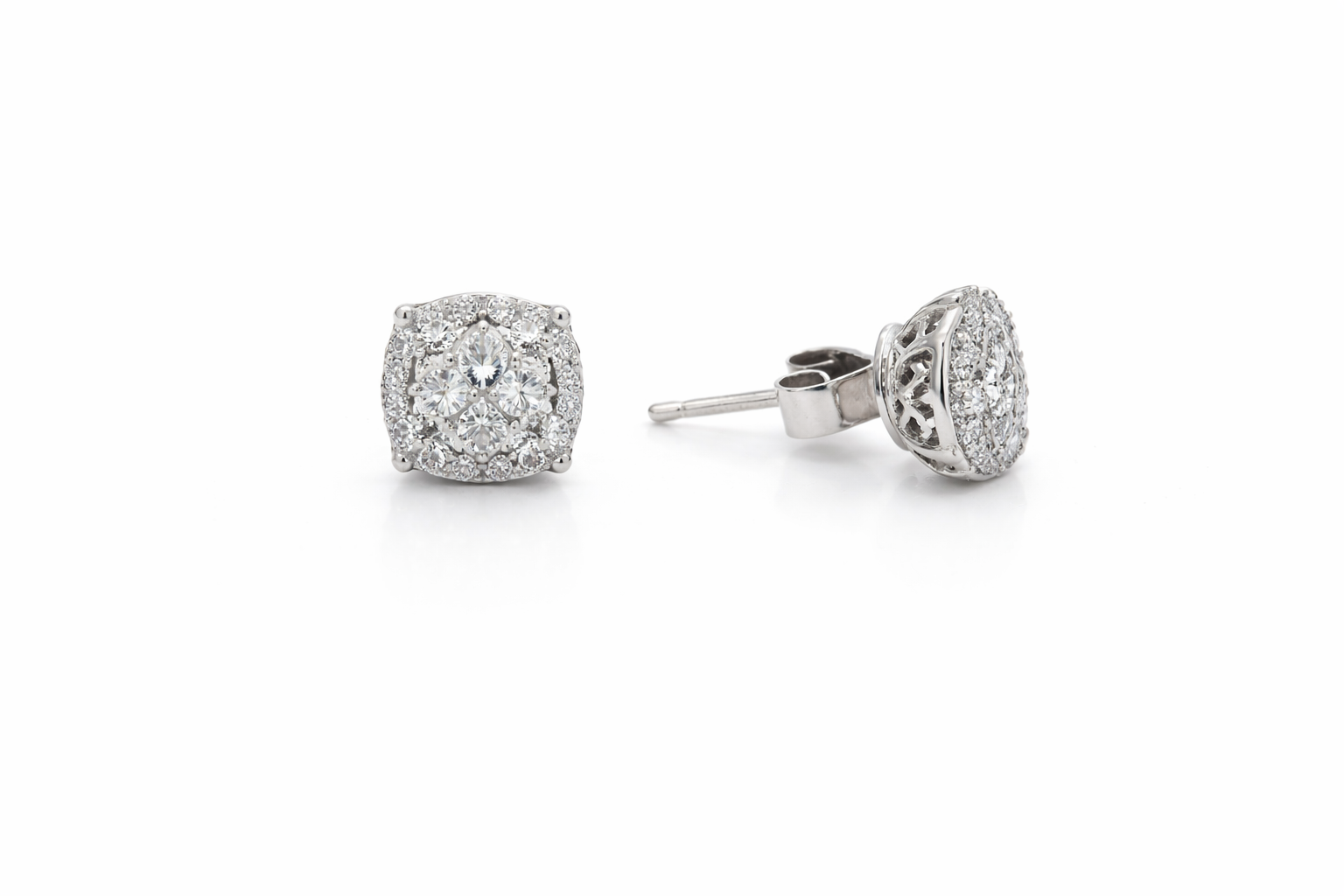 Vintage Cushion Halo Diamond Stud Earrings
