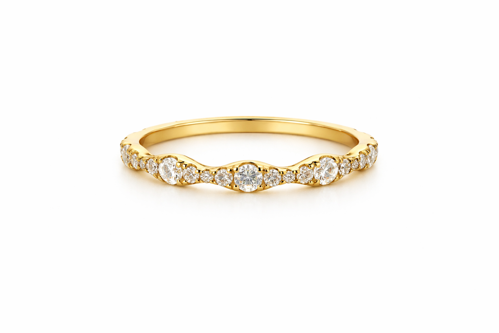 18K Yellow Gold Diamond Wave Eternity Ring