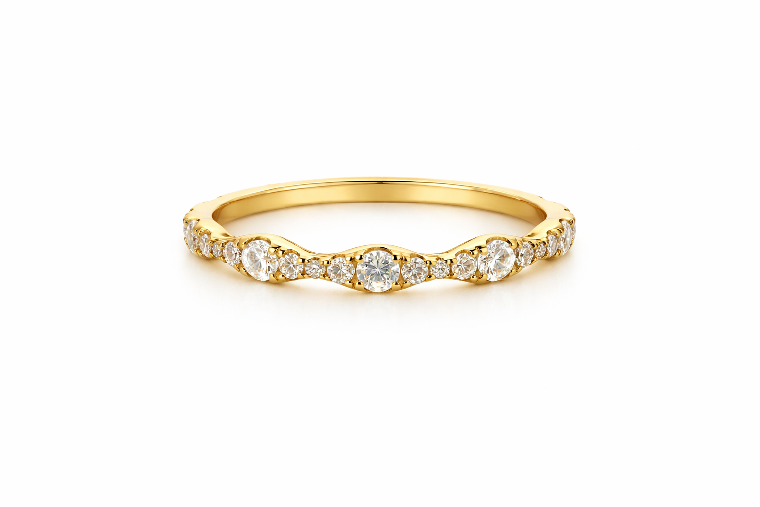 18K Yellow Gold Diamond Wave Eternity Ring