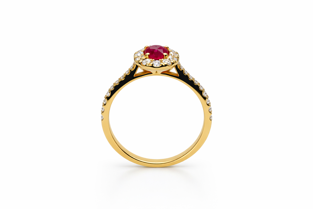 The Roselle Ruby Halo Ring