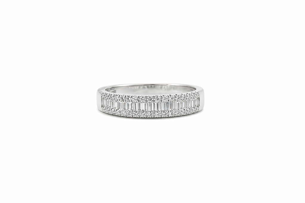 Baguette & Round Diamond Double Halo Band Ring