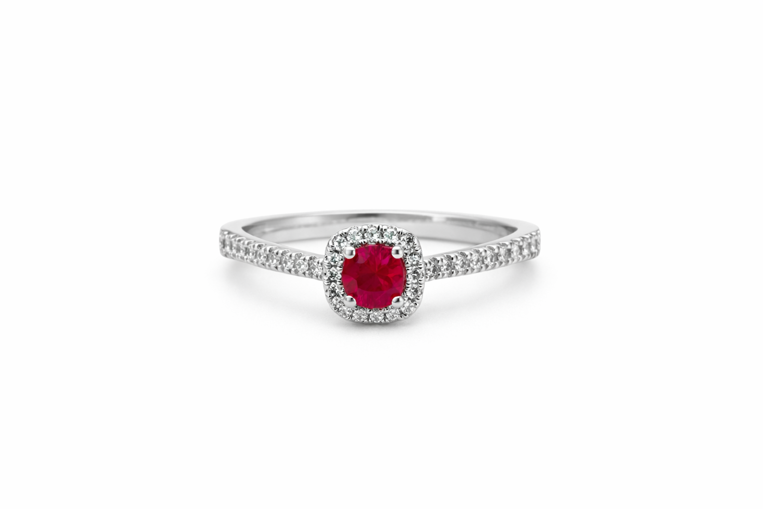18K White Gold Ruby & Diamond Halo Engagement Ring