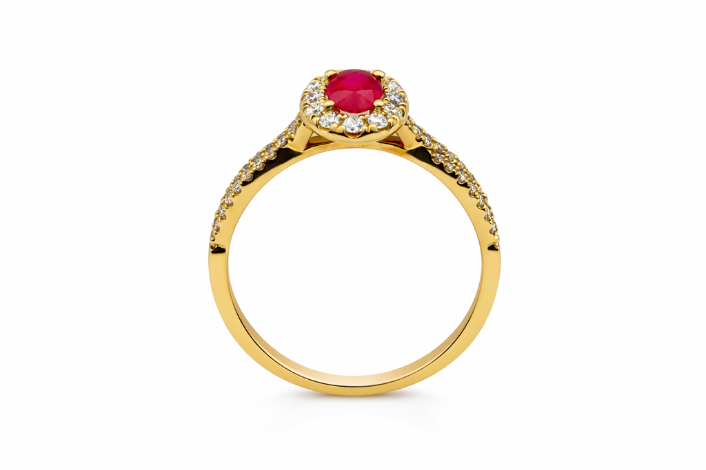 Roselle Classic Ruby Halo Ring