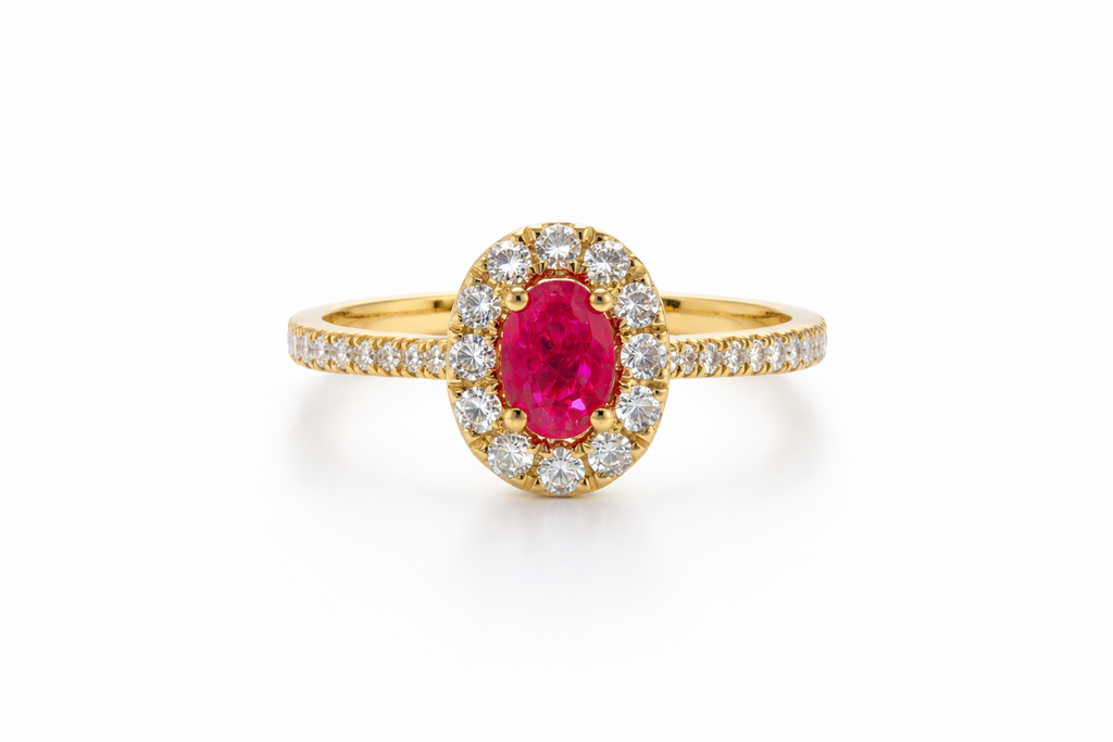 The Roselle Ruby Halo Ring