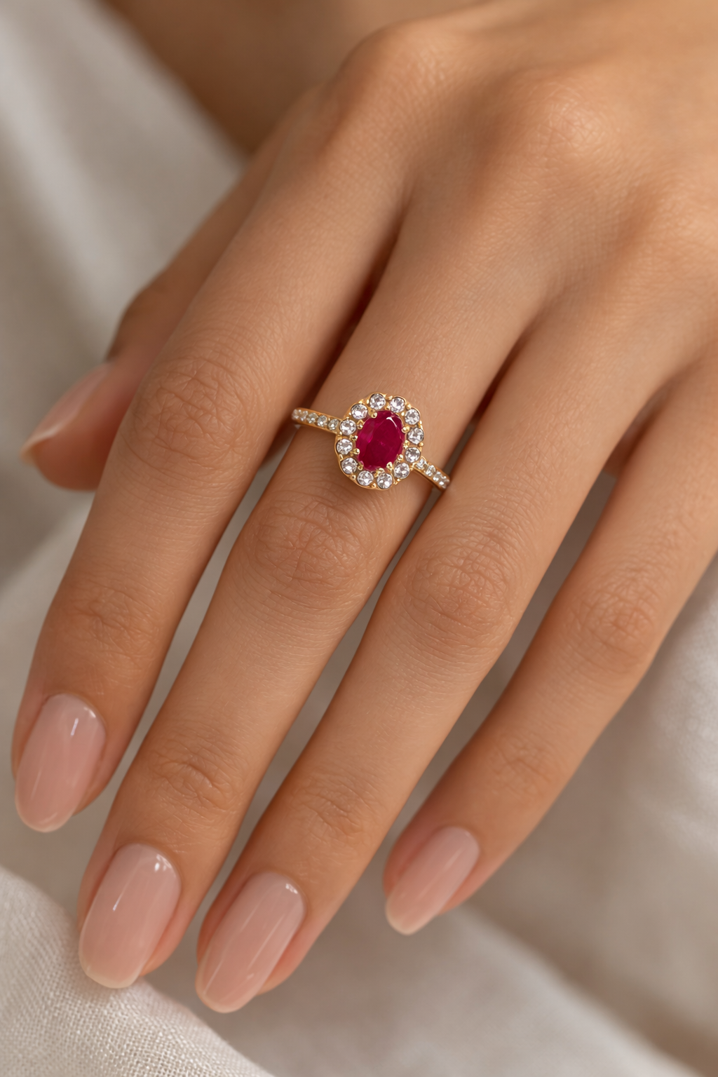 The Roselle Ruby Halo Ring