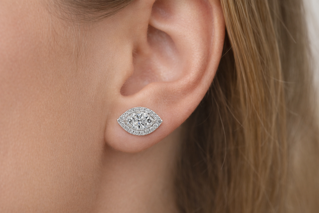 Marquise Halo Diamond Stud Earrings