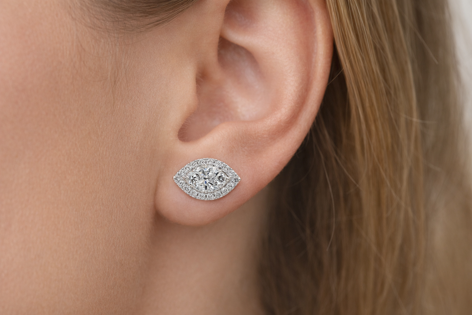 Marquise Halo Diamond Stud Earrings