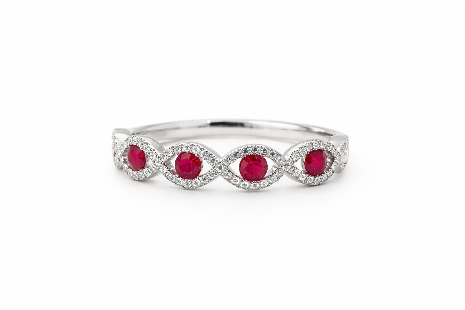 18K White Gold Ruby & Diamond Infinity Band