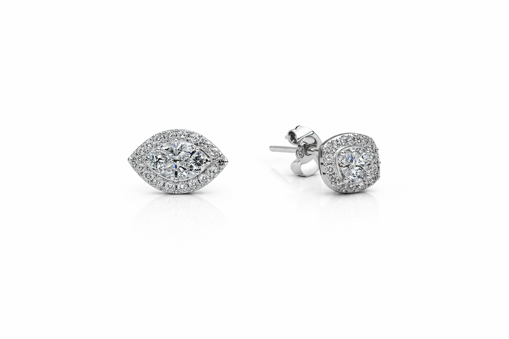 Marquise Halo Diamond Stud Earrings