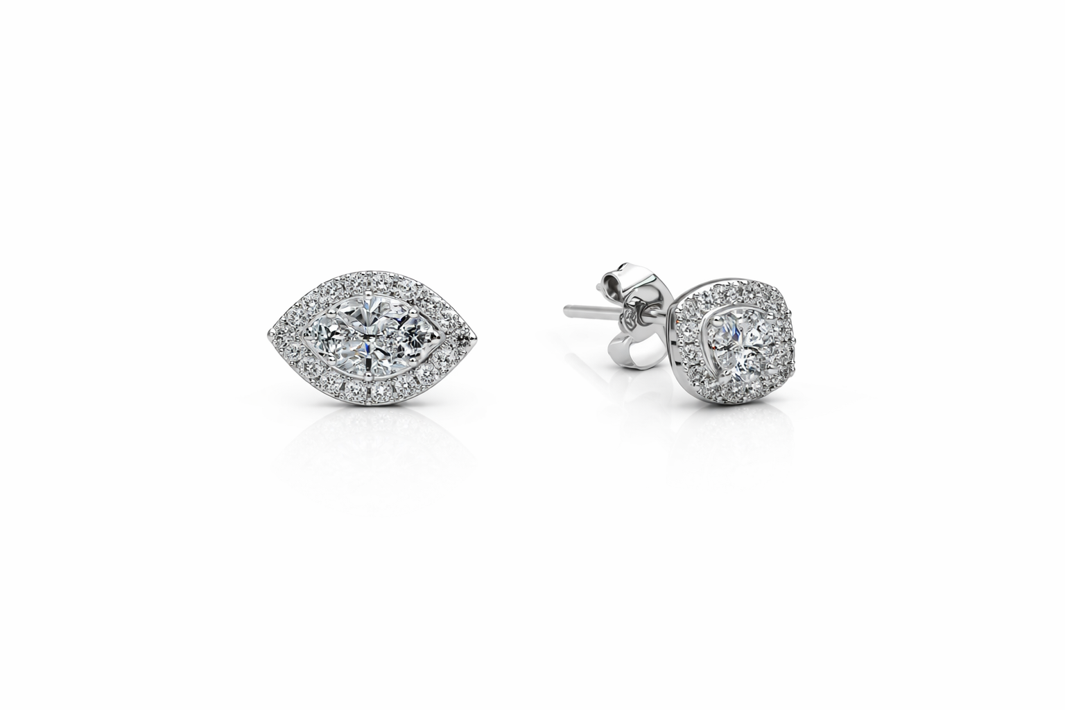Marquise Halo Diamond Stud Earrings