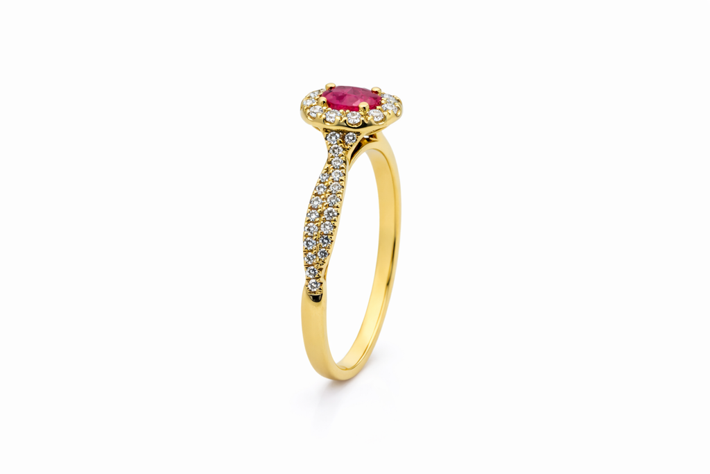 Roselle Classic Ruby Halo Ring