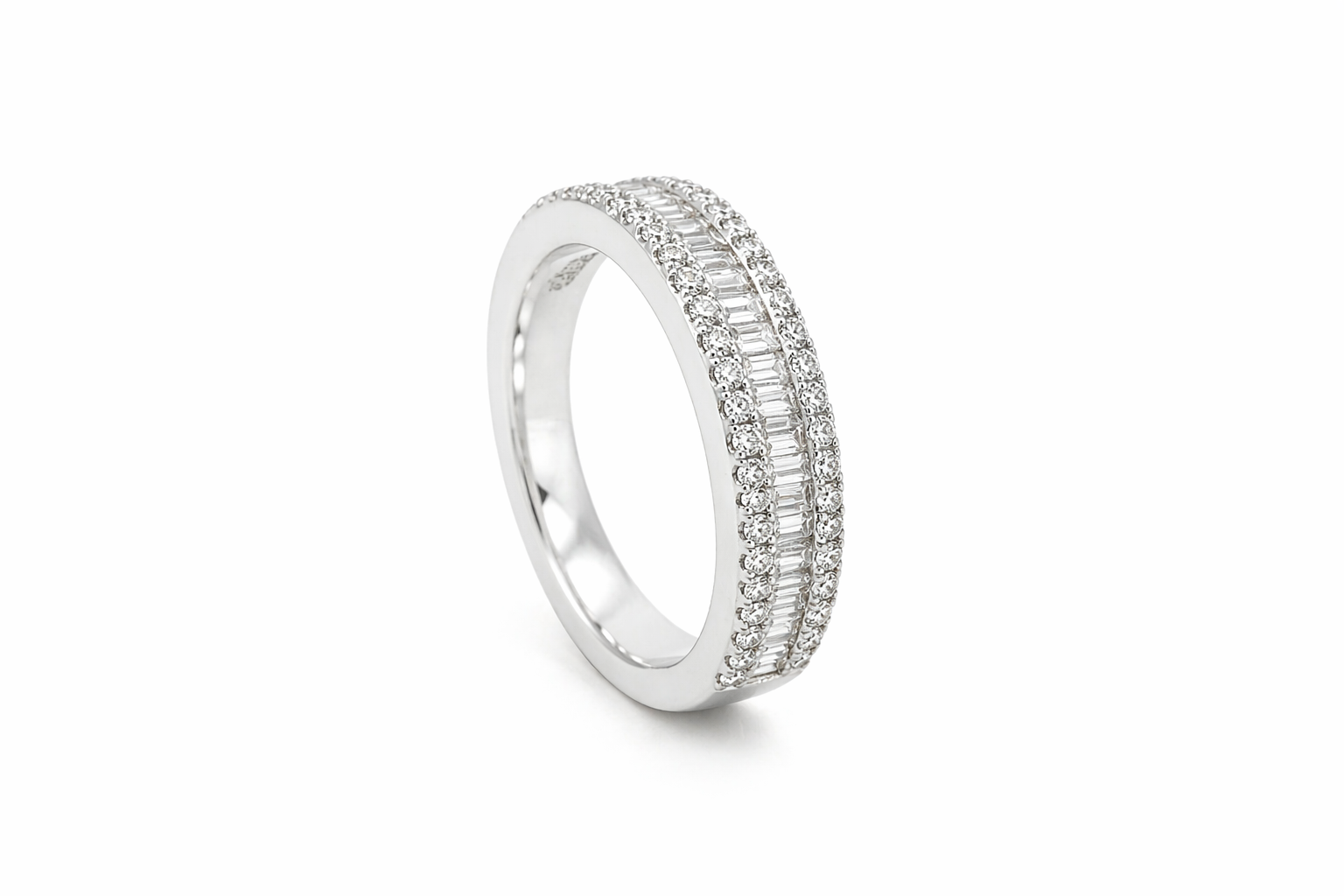 Baguette & Round Diamond Double Halo Band Ring