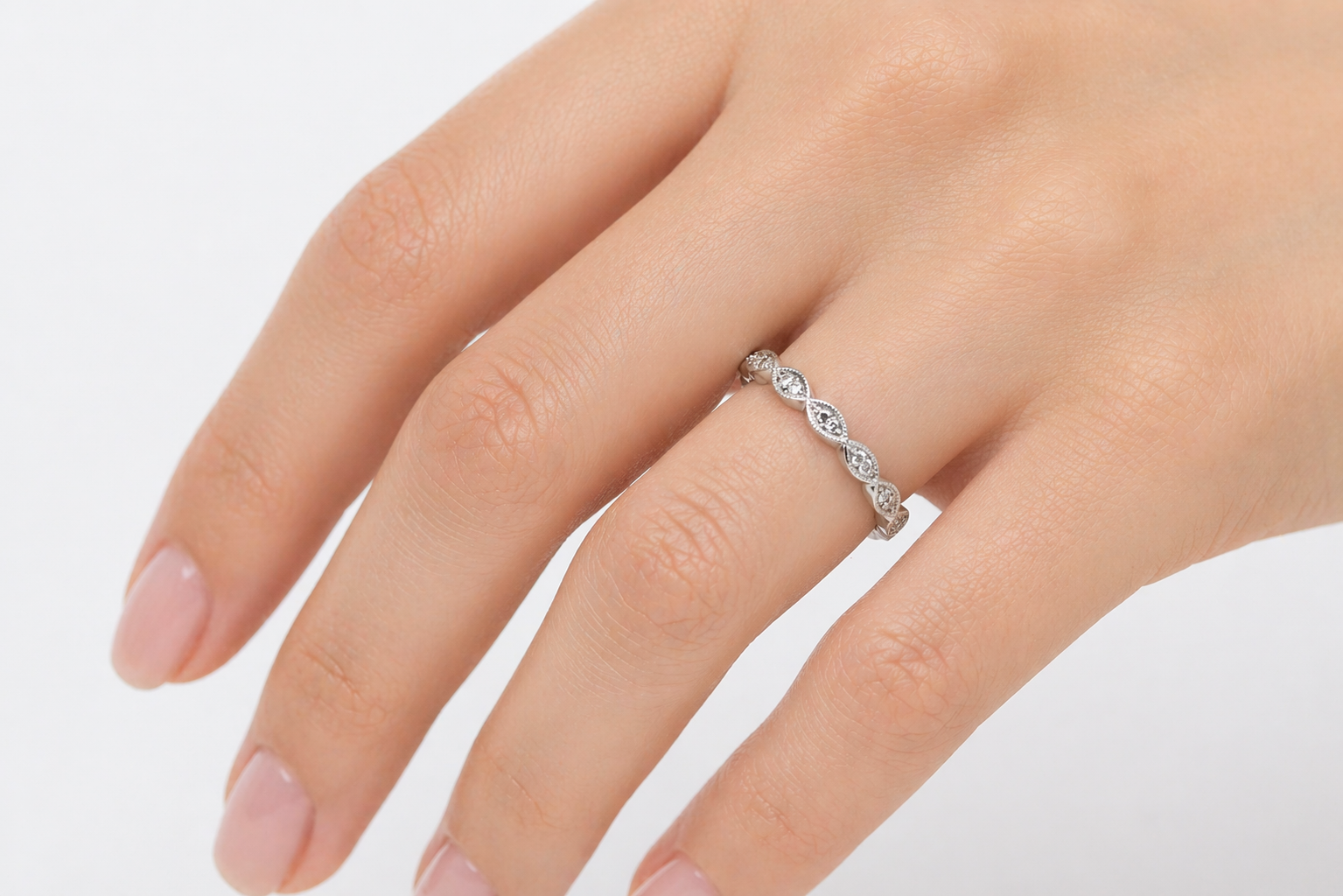 Vintage Marquise Diamond Milgrain Band Ring