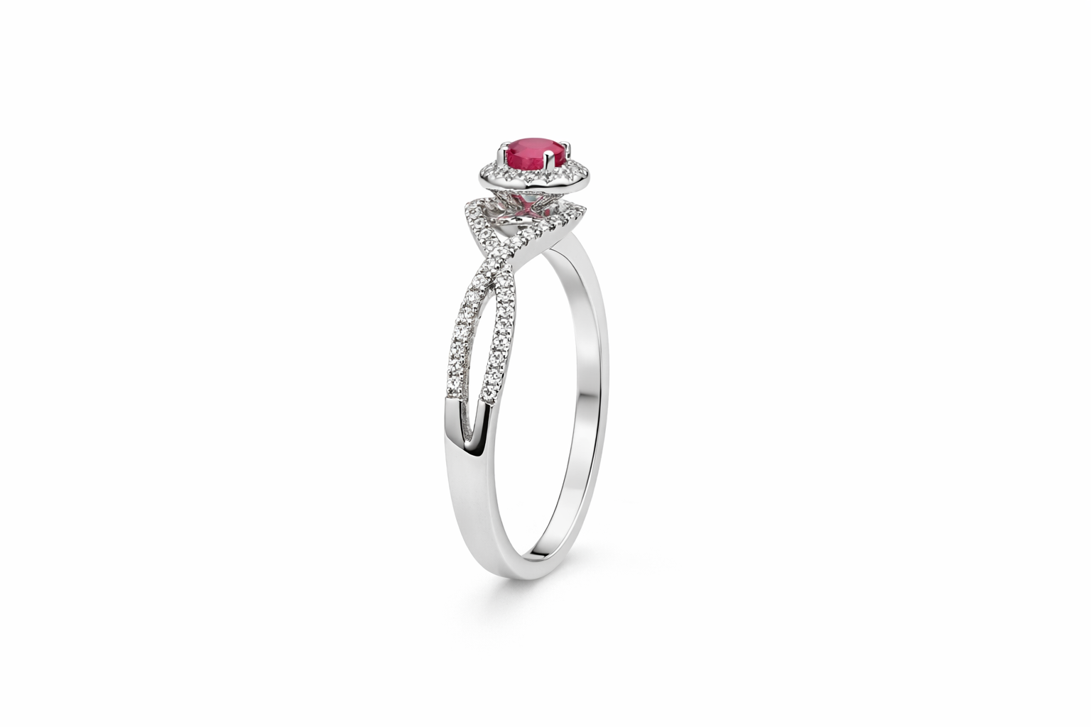 18K White Gold Ruby & Diamond Infinity Halo Ring