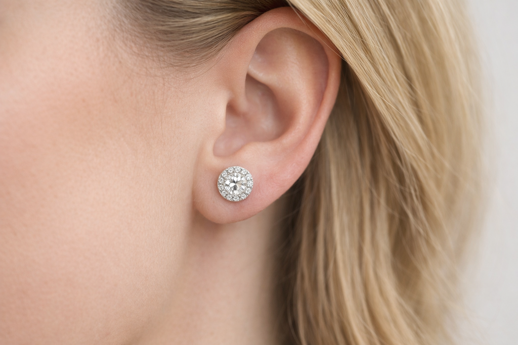 Classic Halo Diamond Stud Earrings