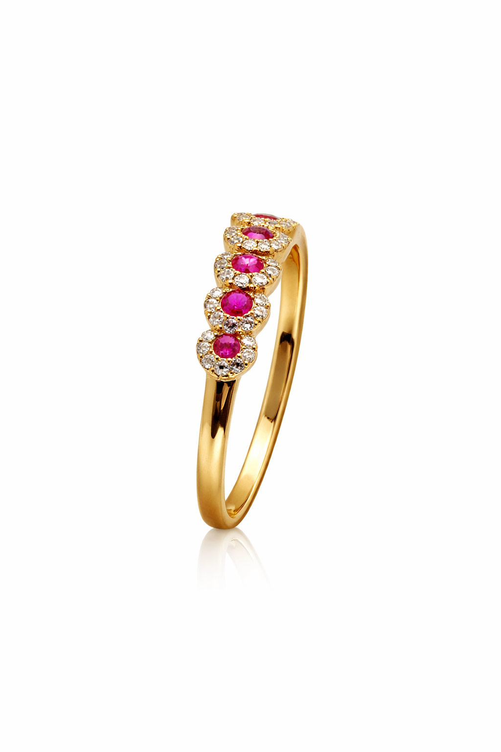 18K Yellow Gold Ruby & Diamond Halo Eternity Band