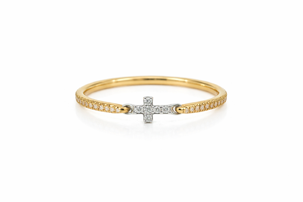 18K Yellow Gold Diamond Cross Ring
