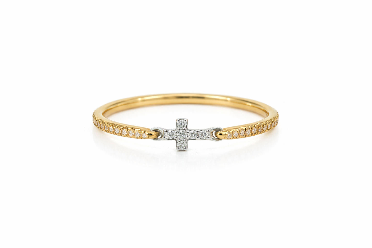 18K Yellow Gold Diamond Cross Ring