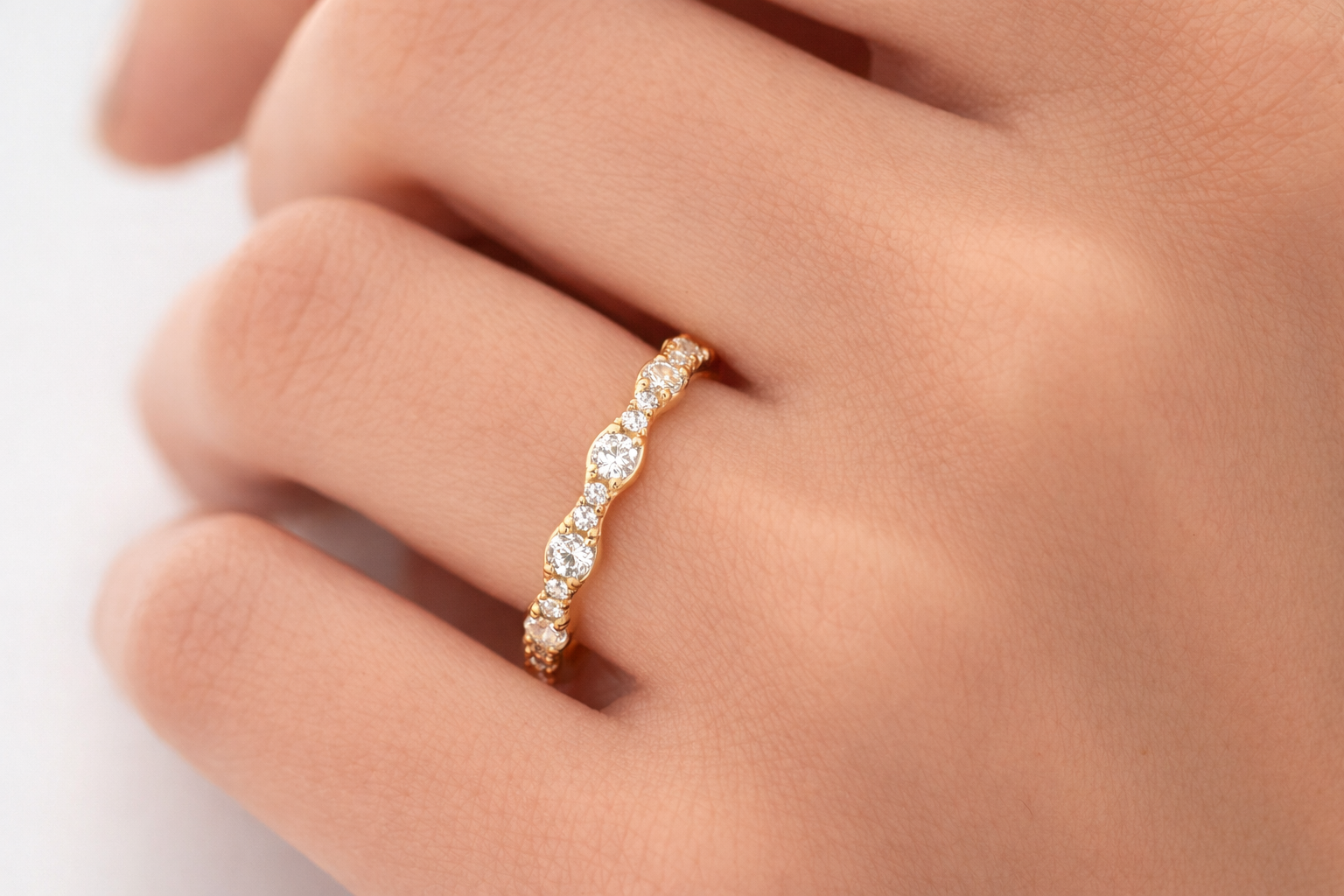 18K Yellow Gold Diamond Wave Eternity Ring