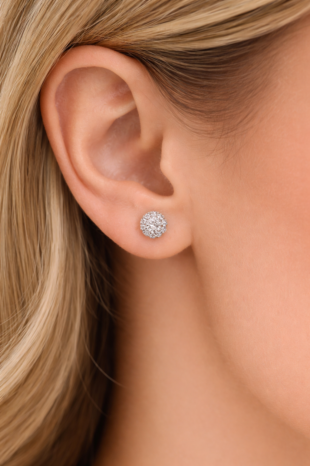 Elara Halo Diamond Stud Earrings