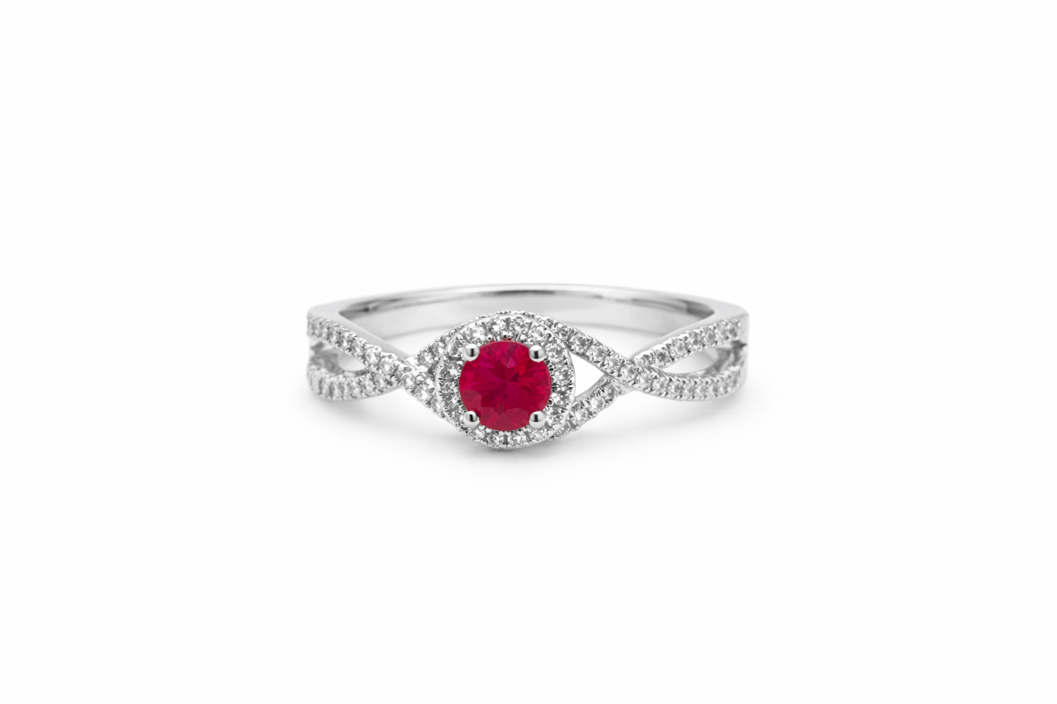 18K White Gold Ruby & Diamond Infinity Halo Ring
