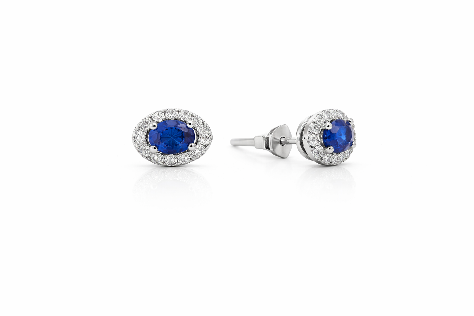 Royal Sapphire Halo Diamond Stud Earrings