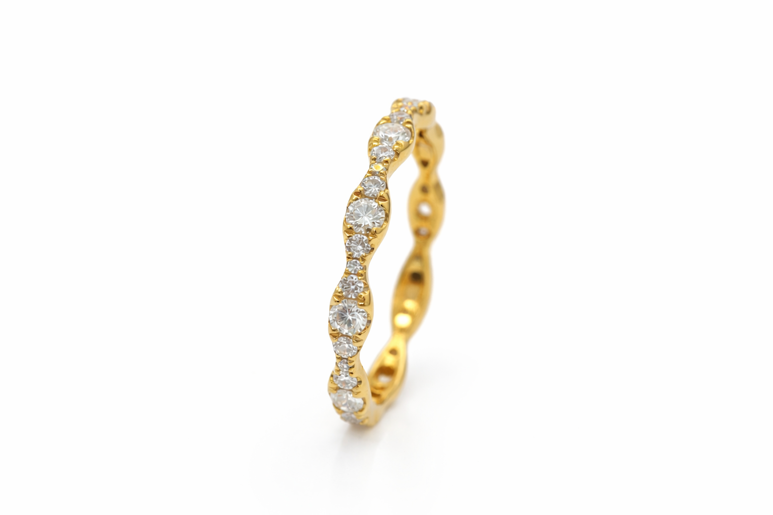 18K Yellow Gold Diamond Wave Eternity Ring