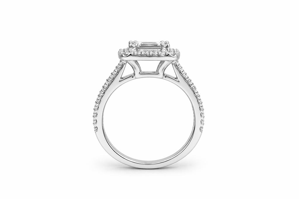Emerald Halo Baguette Diamond Ring