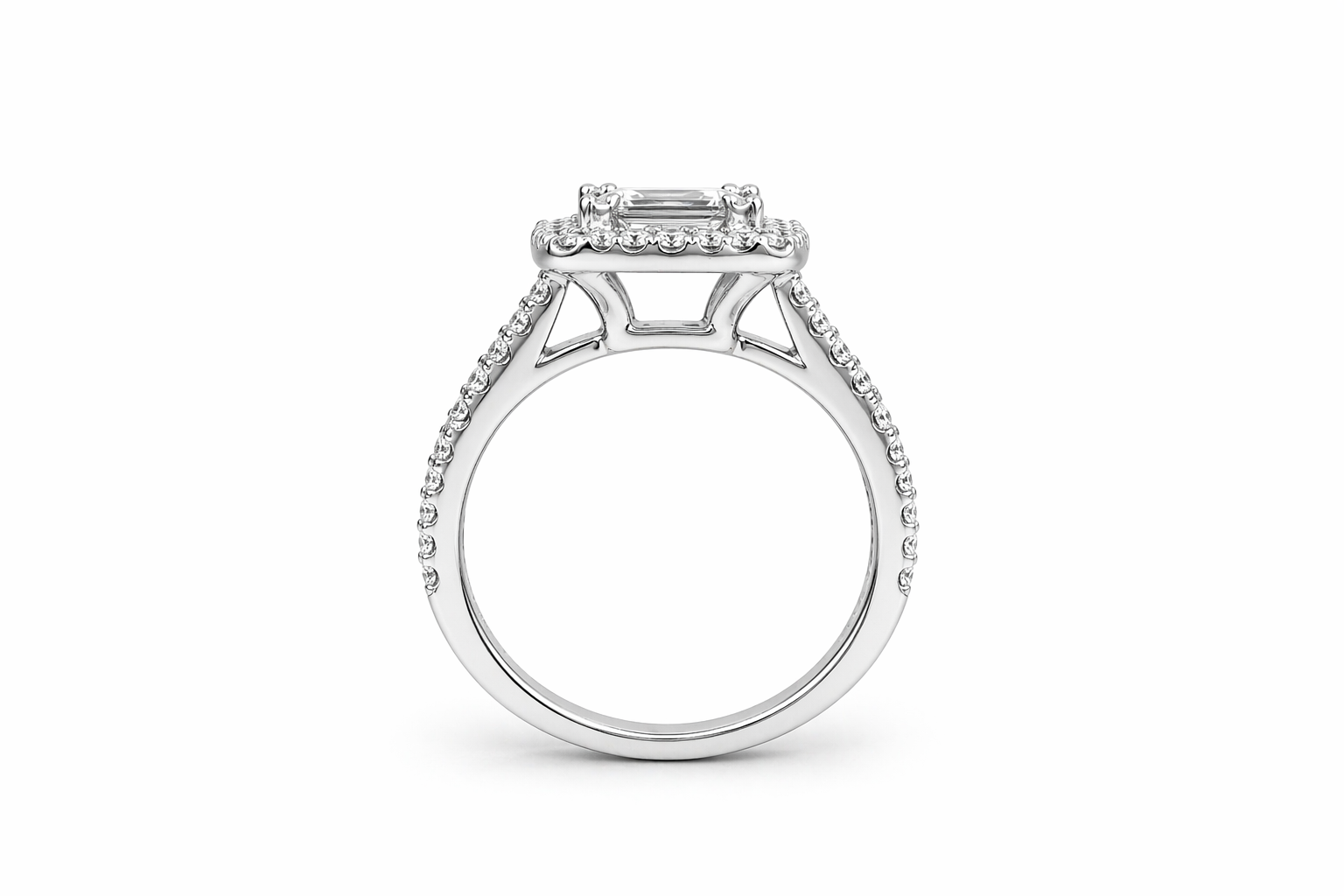 Emerald Halo Baguette Diamond Ring