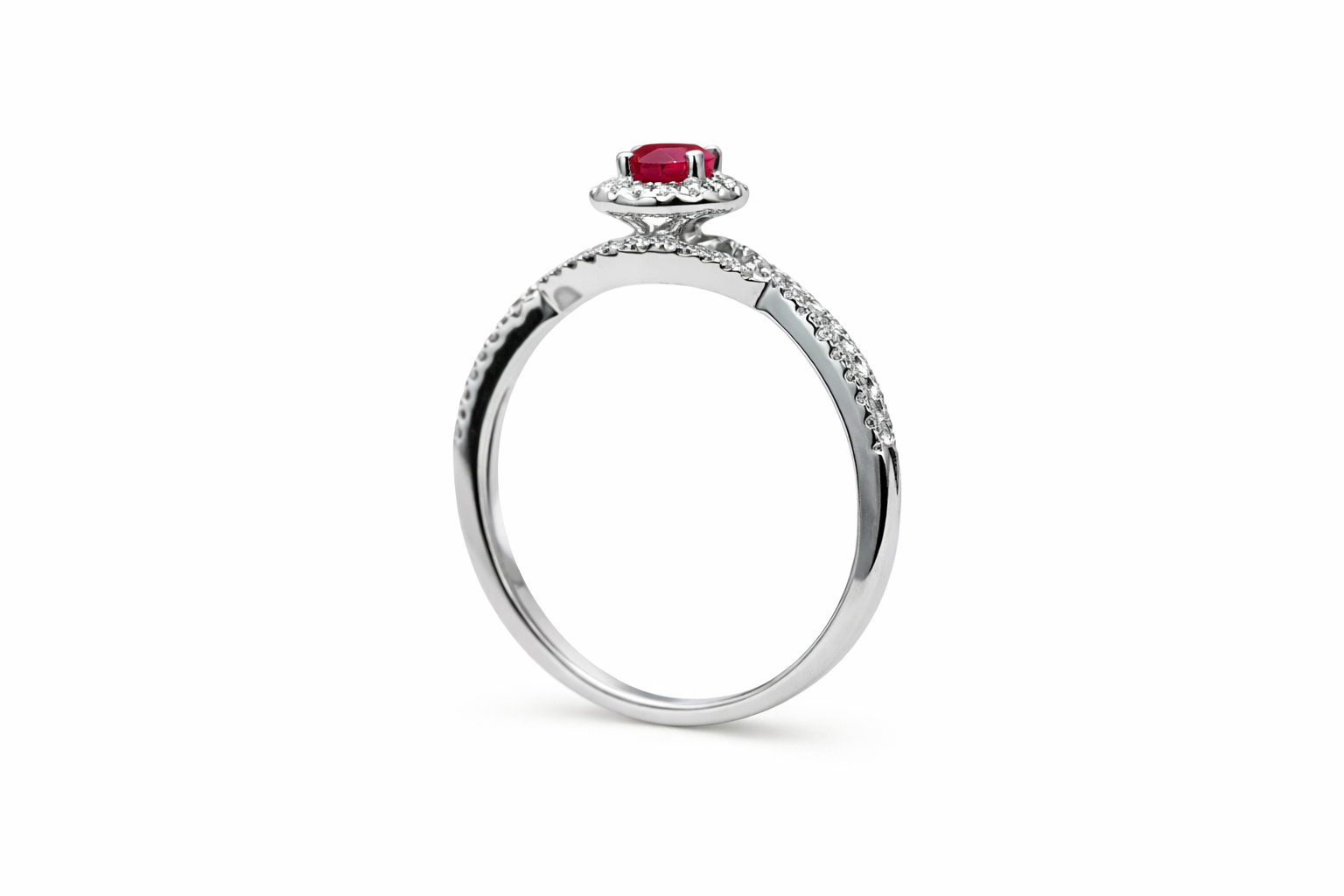 18K White Gold Ruby & Diamond Infinity Halo Ring