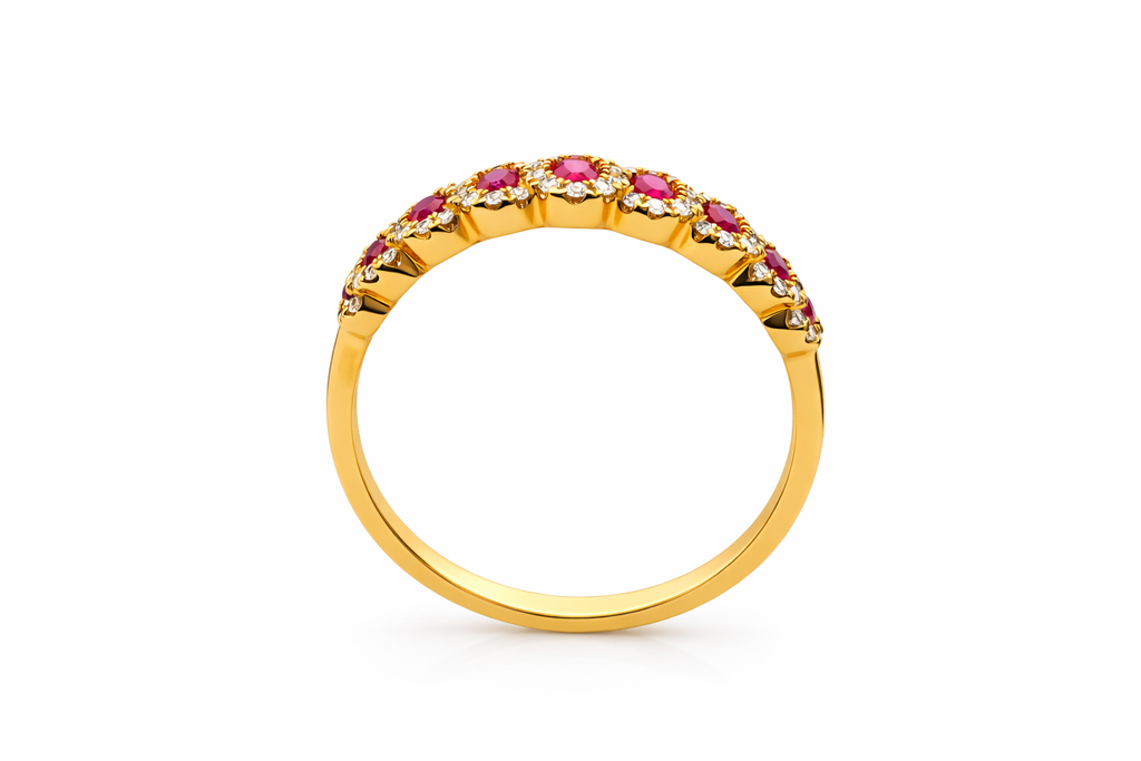 18K Yellow Gold Ruby & Diamond Halo Eternity Band